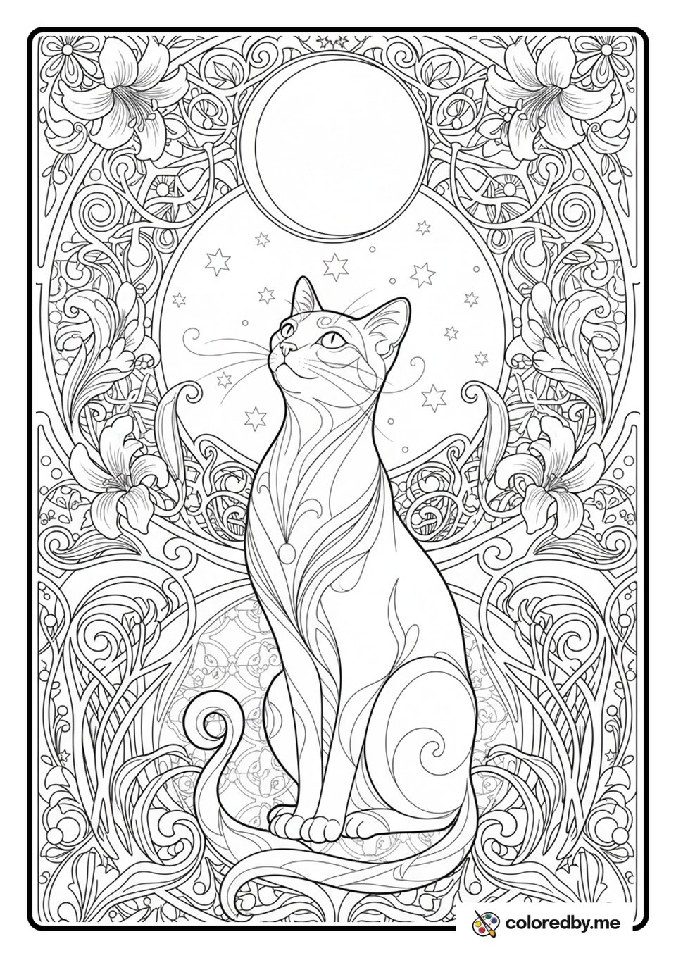 Celestial Feline of the Eclipse coloring page