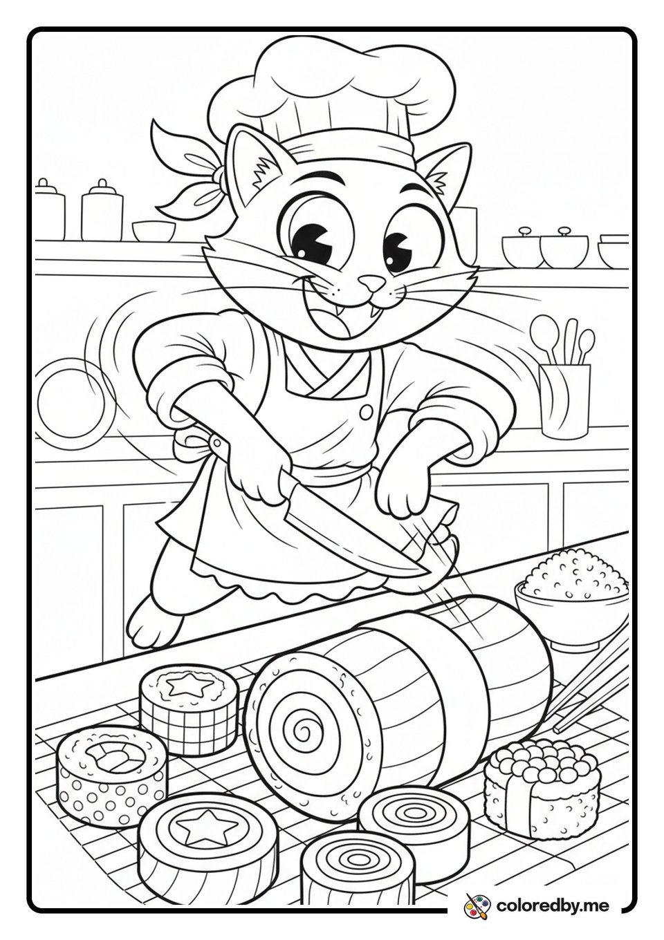Master Sushi Chef Mittens coloring page