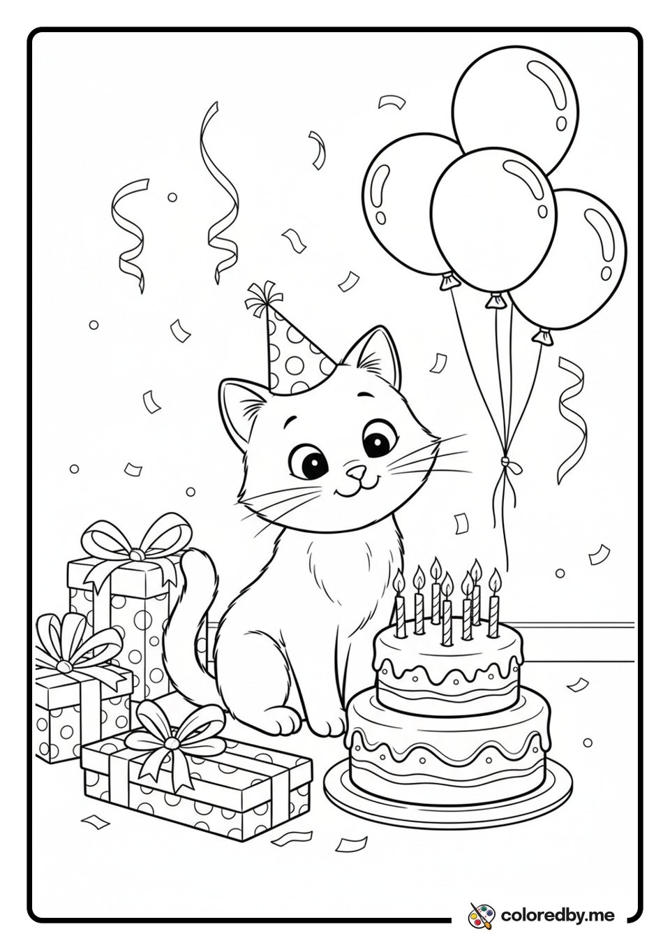 Cat's Birthday Party coloring page
