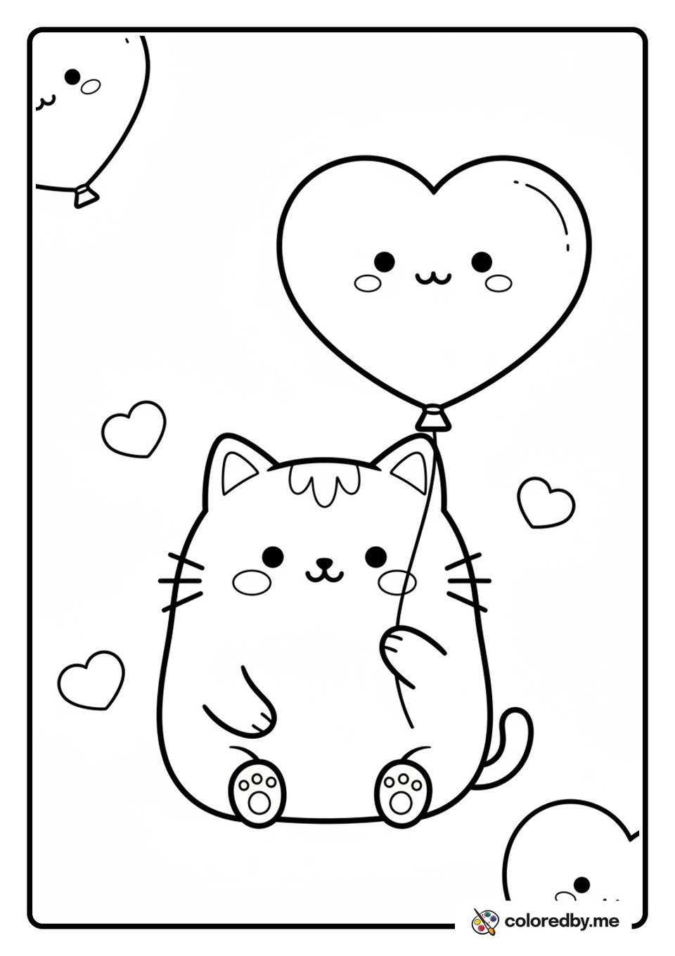 Cat Holding a Heart Balloon coloring page