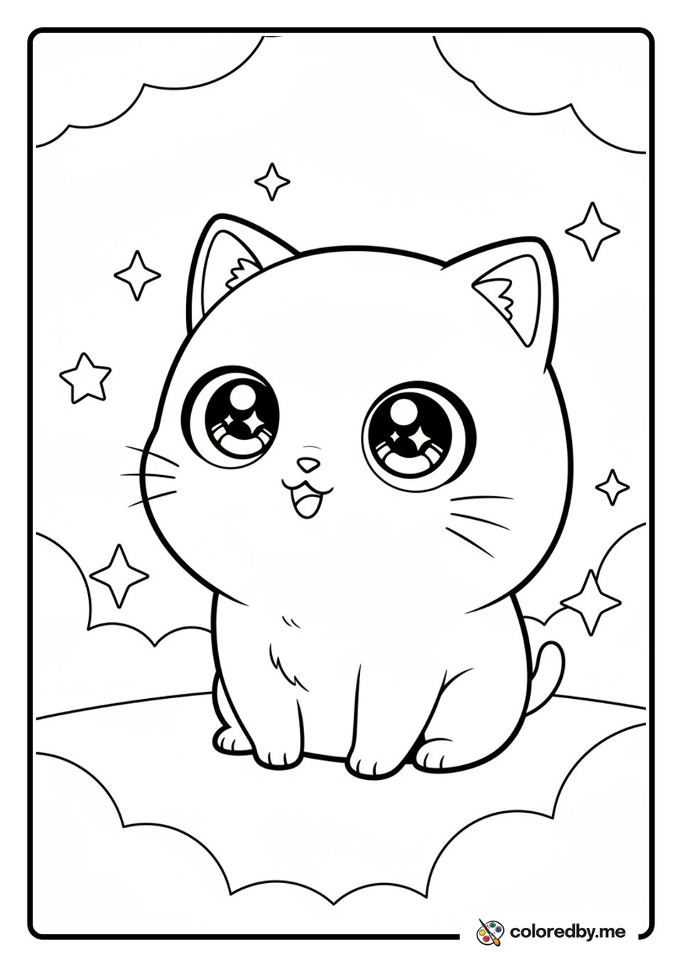 Chibi Anime Cat with Big Sparkly Eyes coloring page