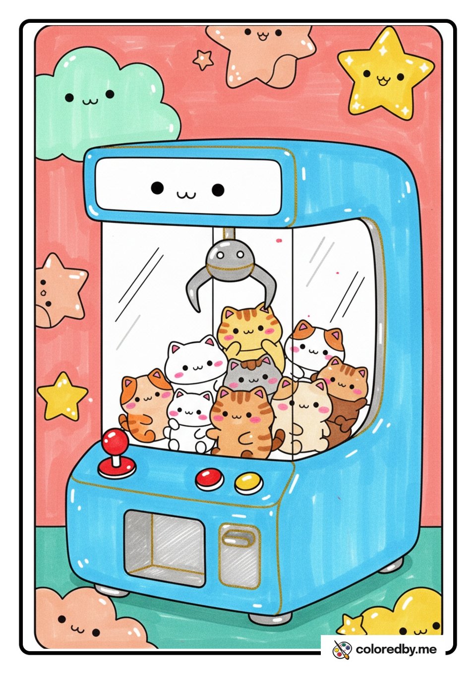 Claw Machine Full of Cat Plushies — Gel Pens coloring page