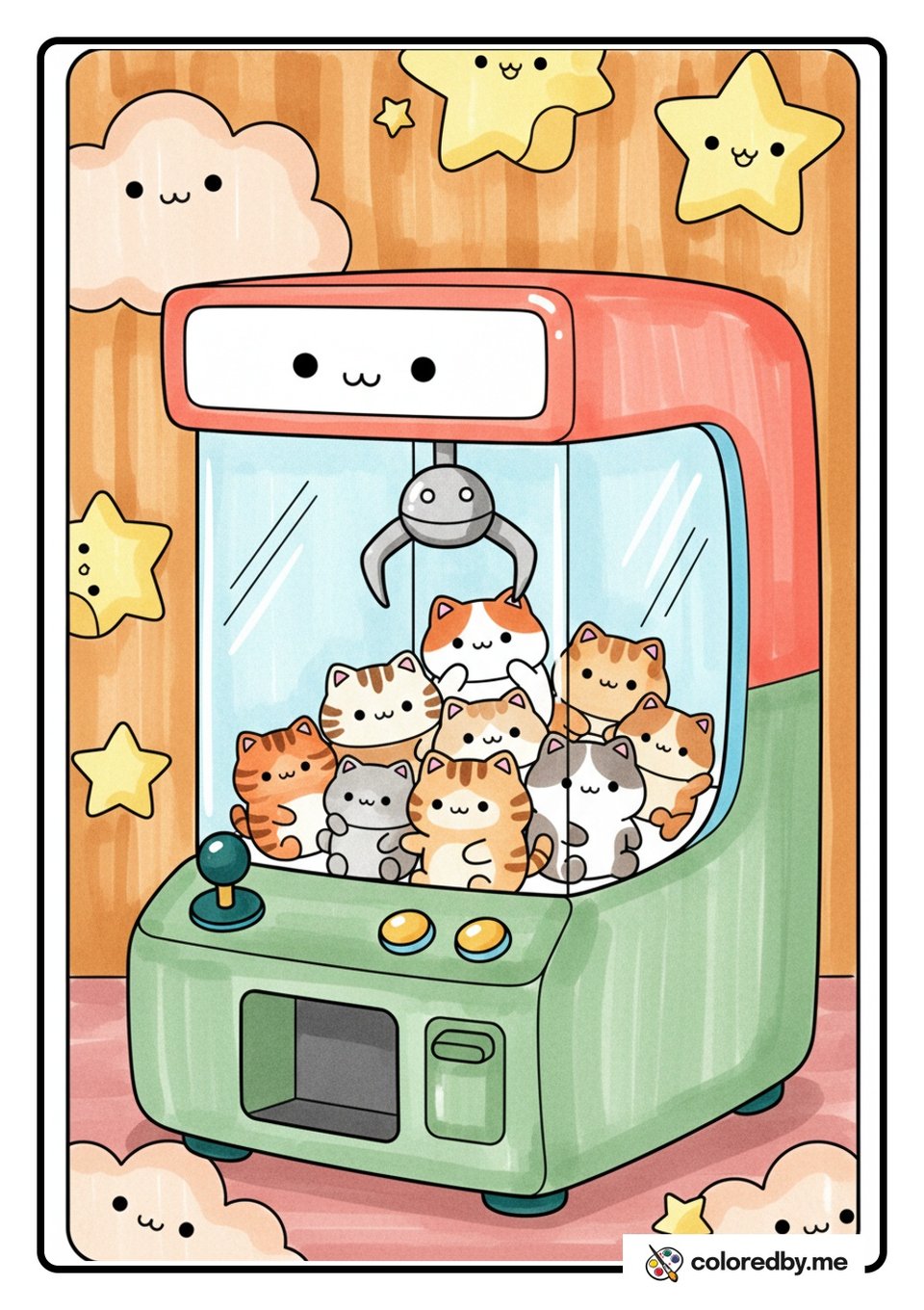 Claw Machine Full of Cat Plushies — Markers coloring page