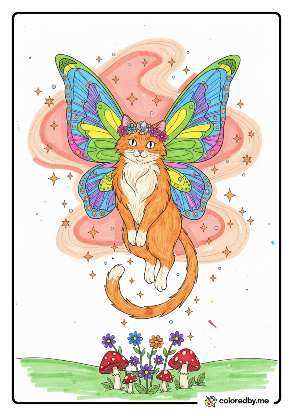 Magical Fairy Cat with Butterfly Wings — Gel Pens coloring page