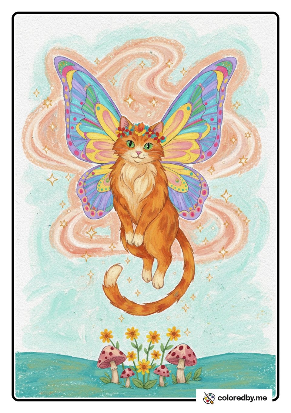 Magical Fairy Cat with Butterfly Wings — Oil Pastels coloring page