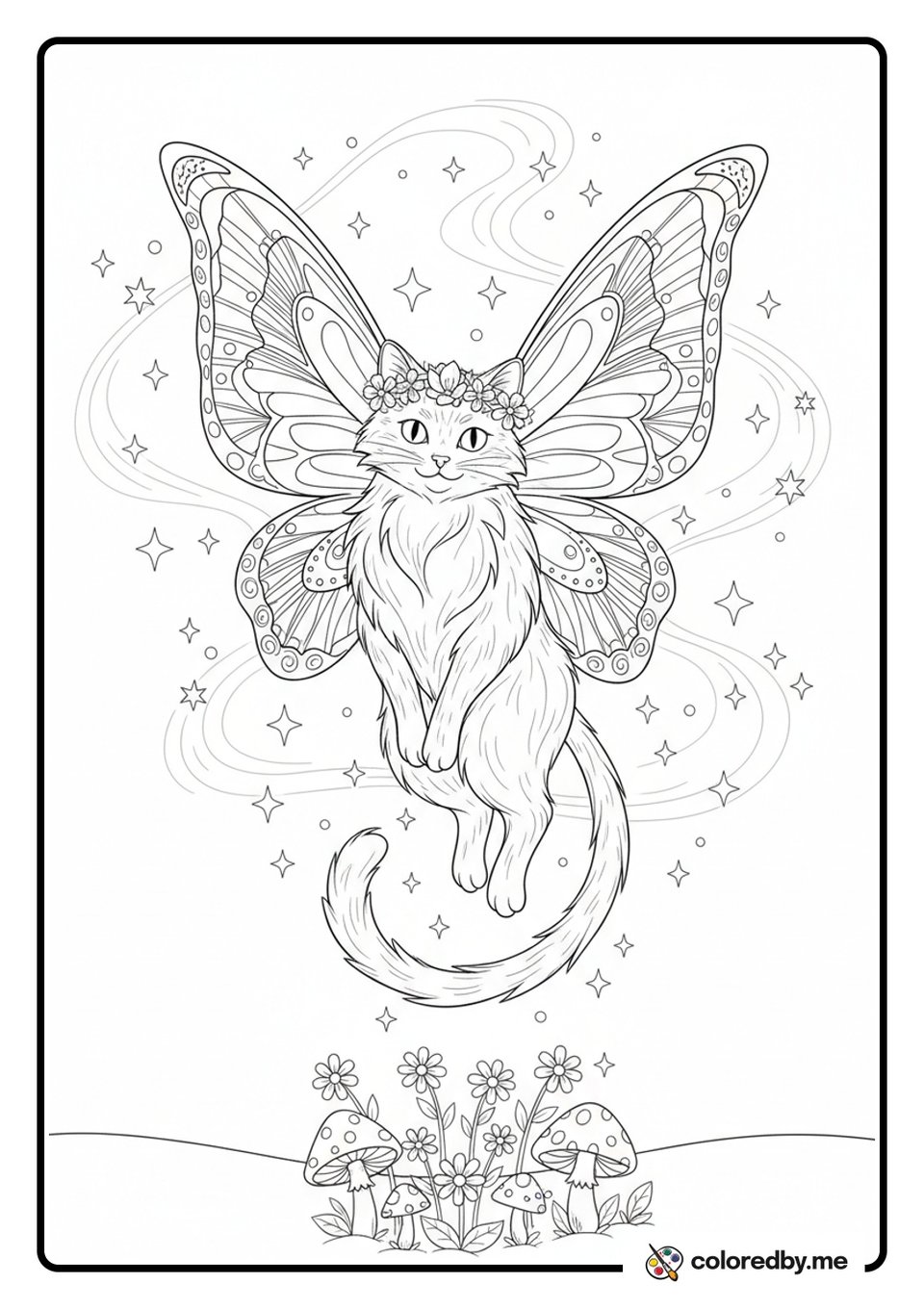Magical Fairy Cat with Butterfly Wings coloring page