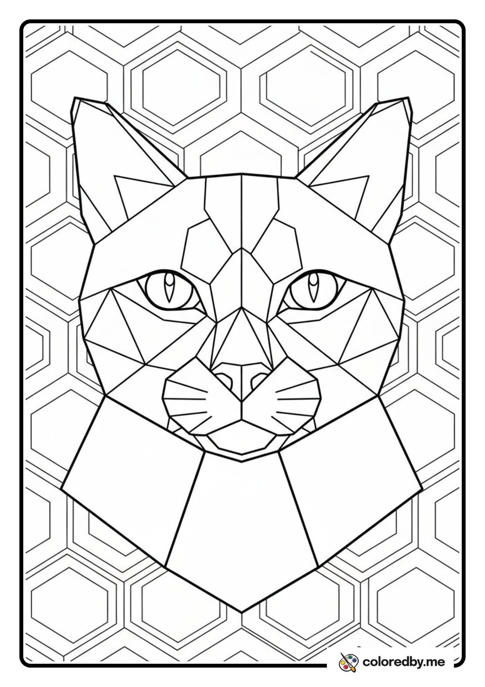 Polygonal Purrs: Geometric Cat Faces coloring page