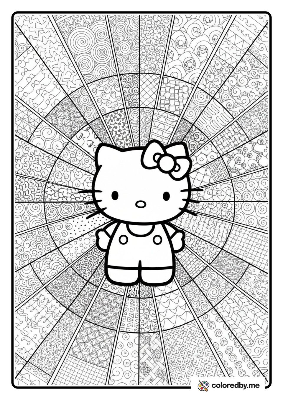 Hello Kitty with Zentangle Frame coloring page