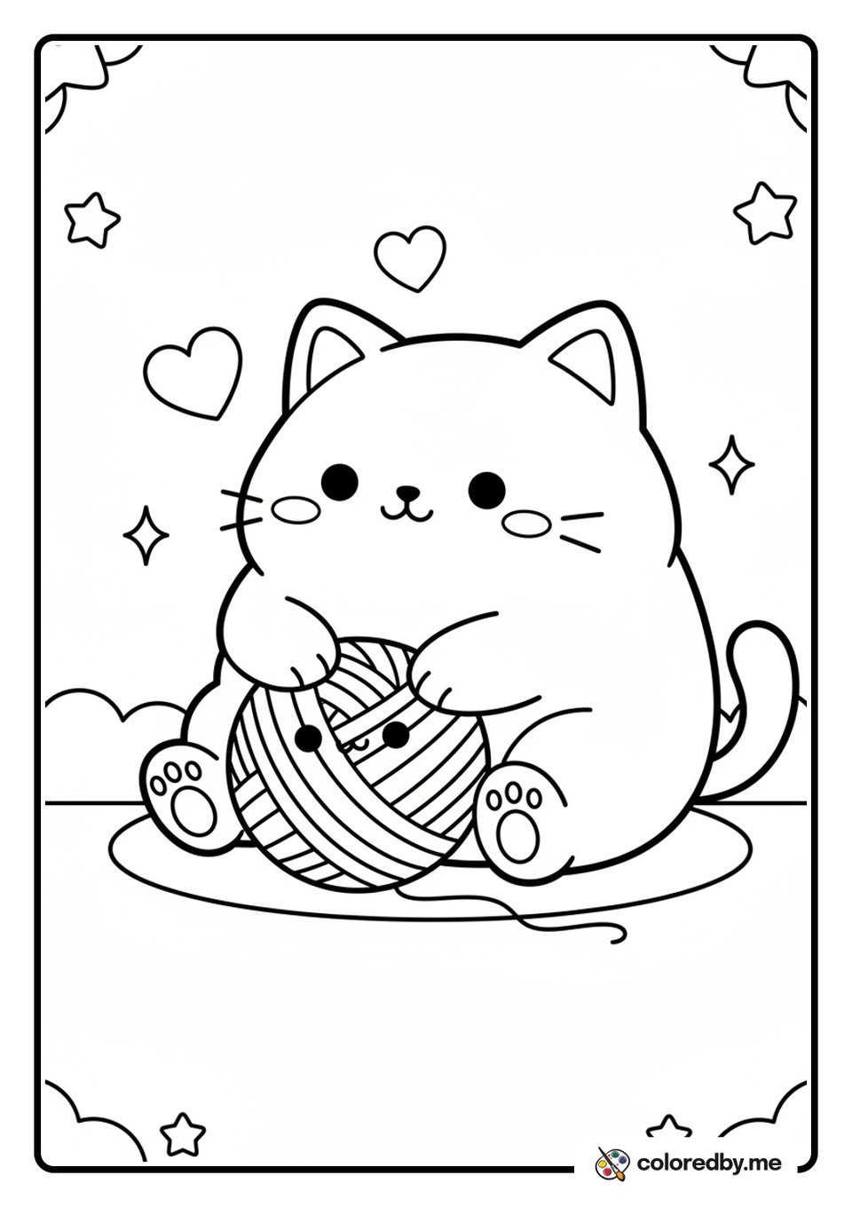 Chubby Kitty's Yarn Playtime coloring page
