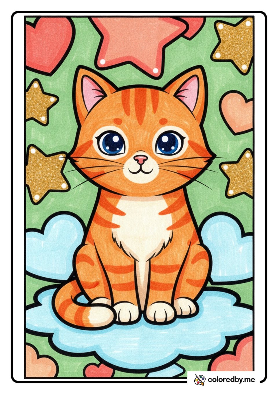 Simple Sitting Cat — Gel Pens coloring page
