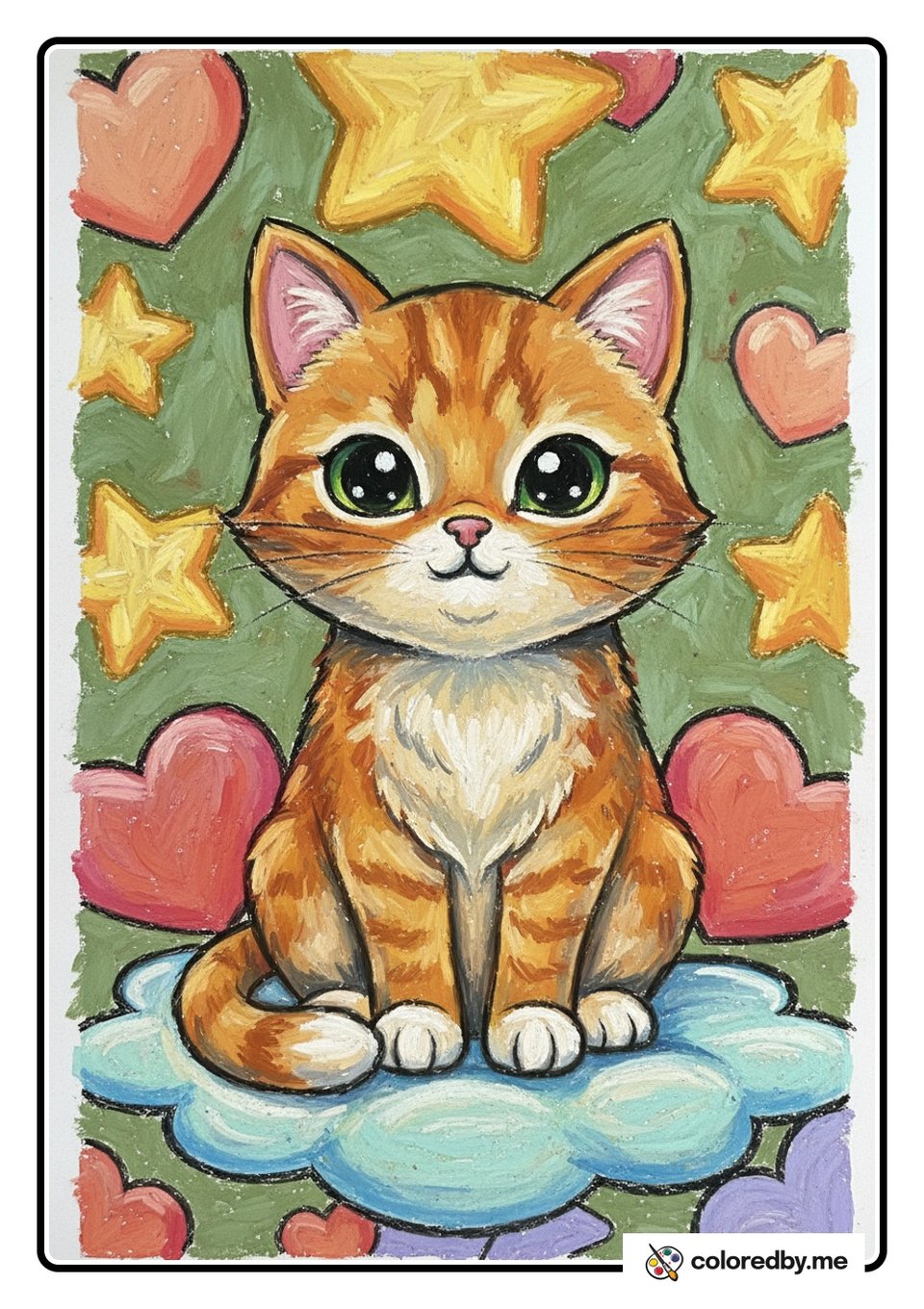 Simple Sitting Cat — Oil Pastels coloring page