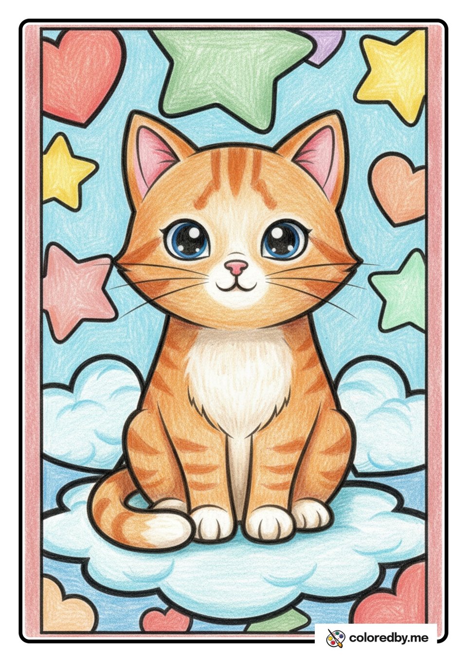 Simple Sitting Cat — Colored Pencils coloring page