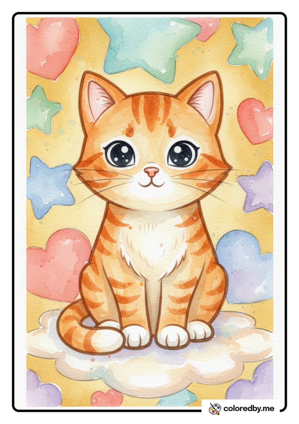 Simple Sitting Cat — Watercolors coloring page