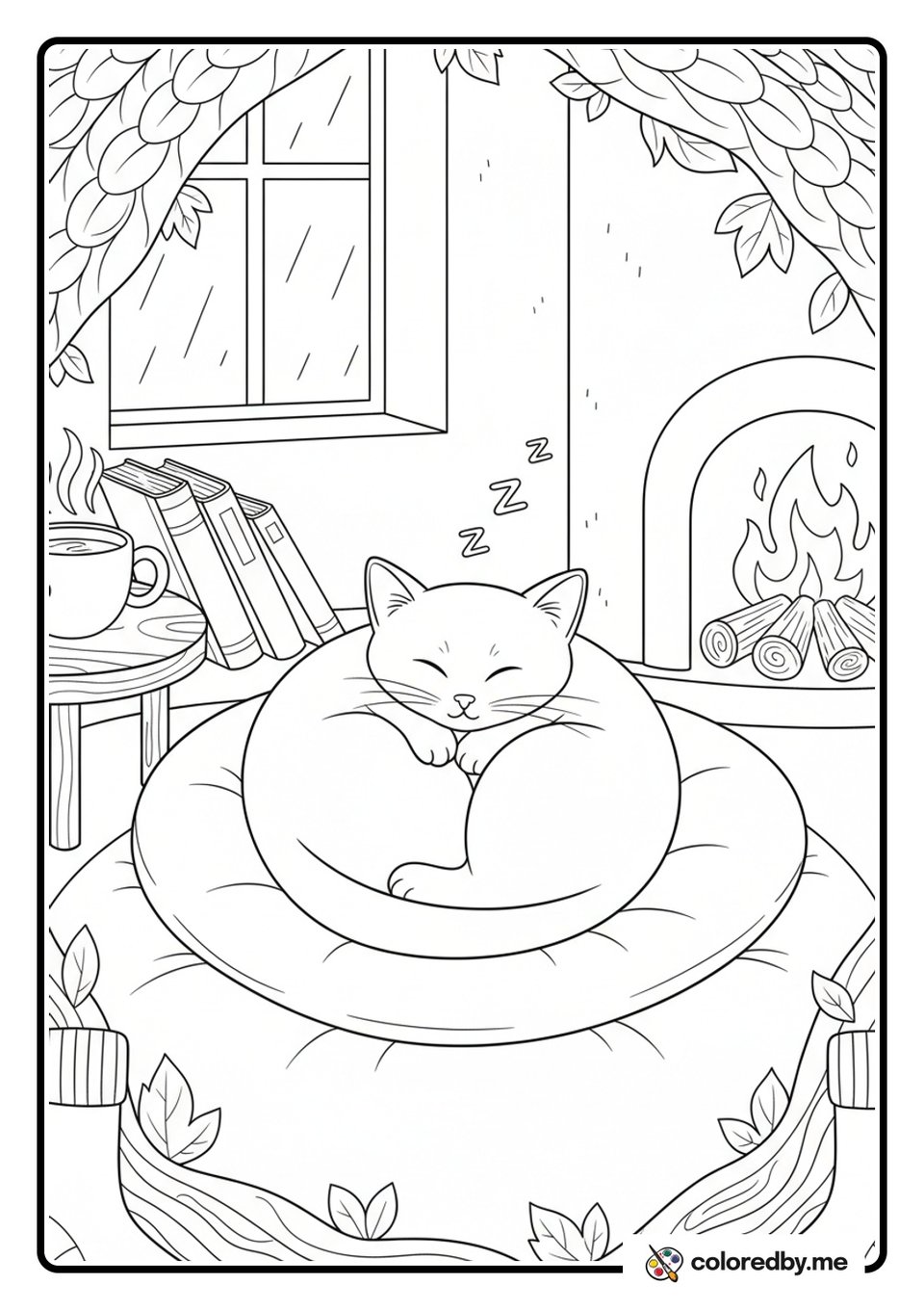 Sleeping Cat Curled Up in a Ball coloring page