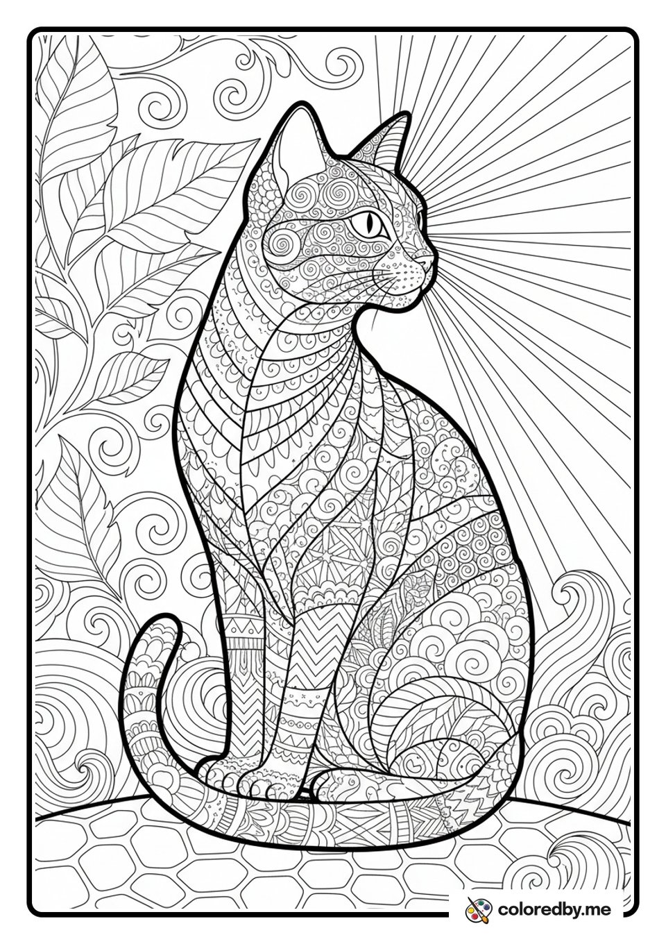 Zentangle Feline Silhouette coloring page