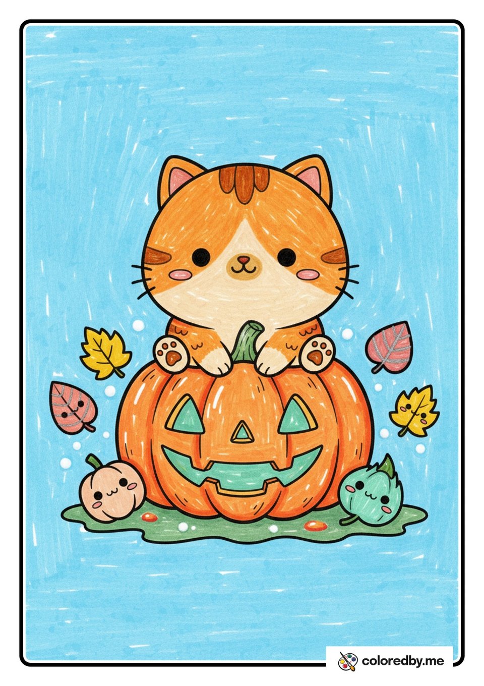 Cat and Pumpkin — Gel Pens coloring page