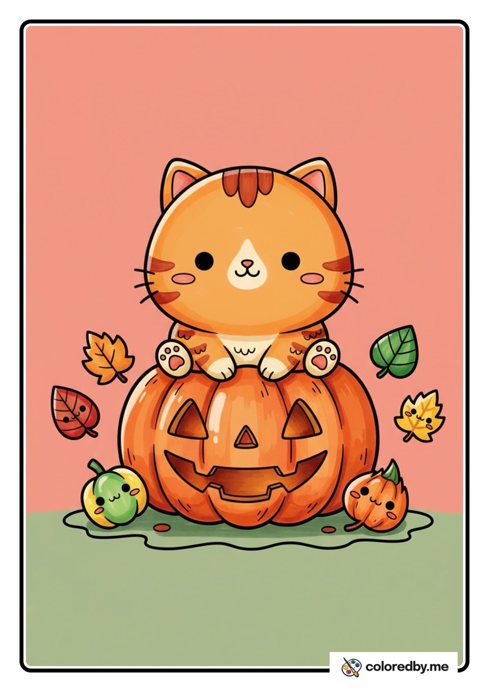 Cat and Pumpkin — Markers coloring page