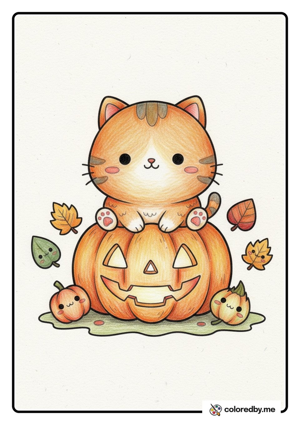Cat and Pumpkin — Colored Pencils coloring page