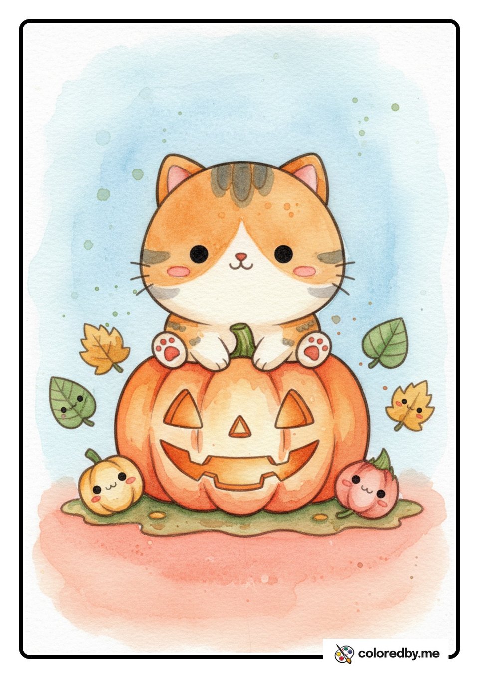 Cat and Pumpkin — Watercolors coloring page