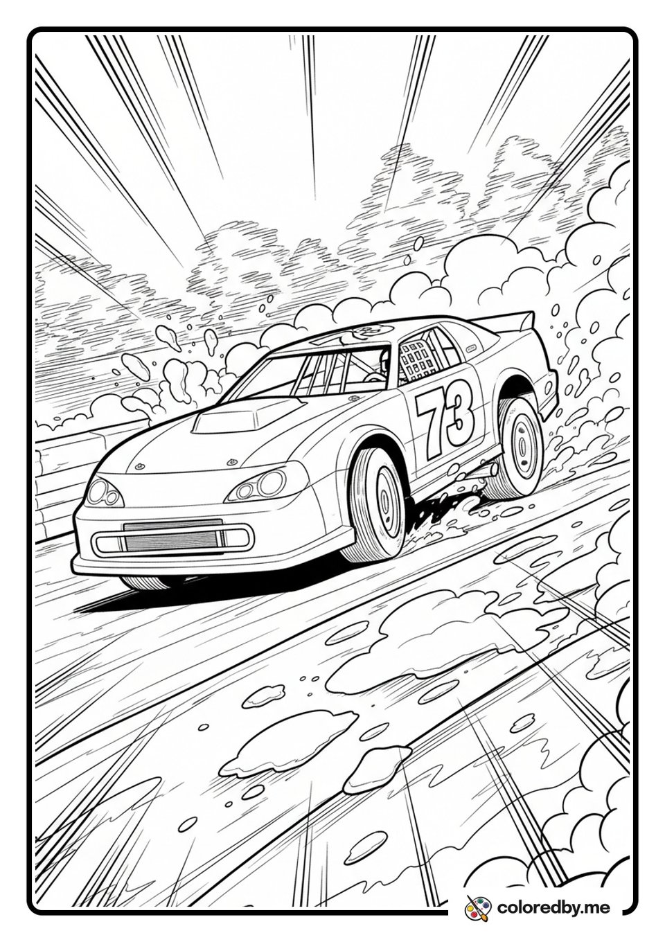 Dirt Track Late Model in a Mud Cloud coloring page