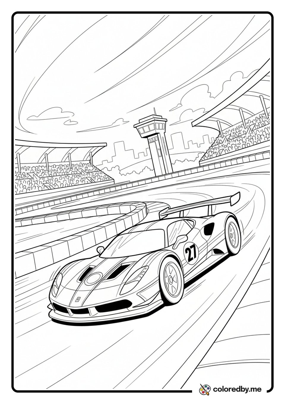 Ferrari Racing Car on a Grand Prix Circuit coloring page