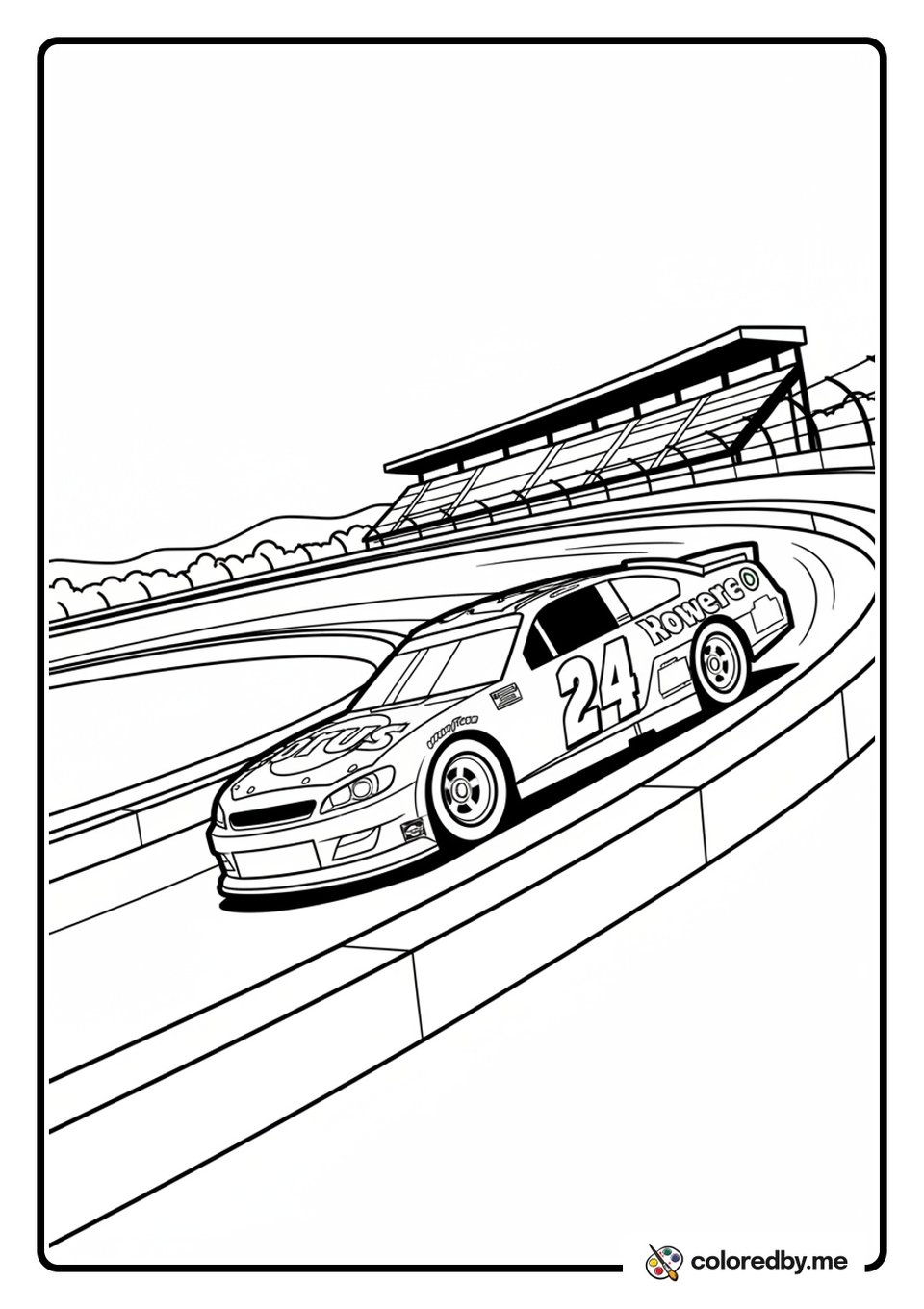 NASCAR Stock Car Roaring Down the Oval coloring page