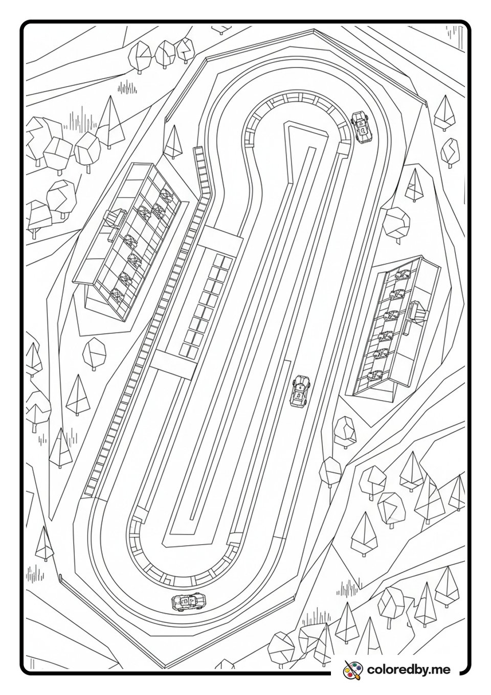 Racing Circuit Bird's Eye View coloring page