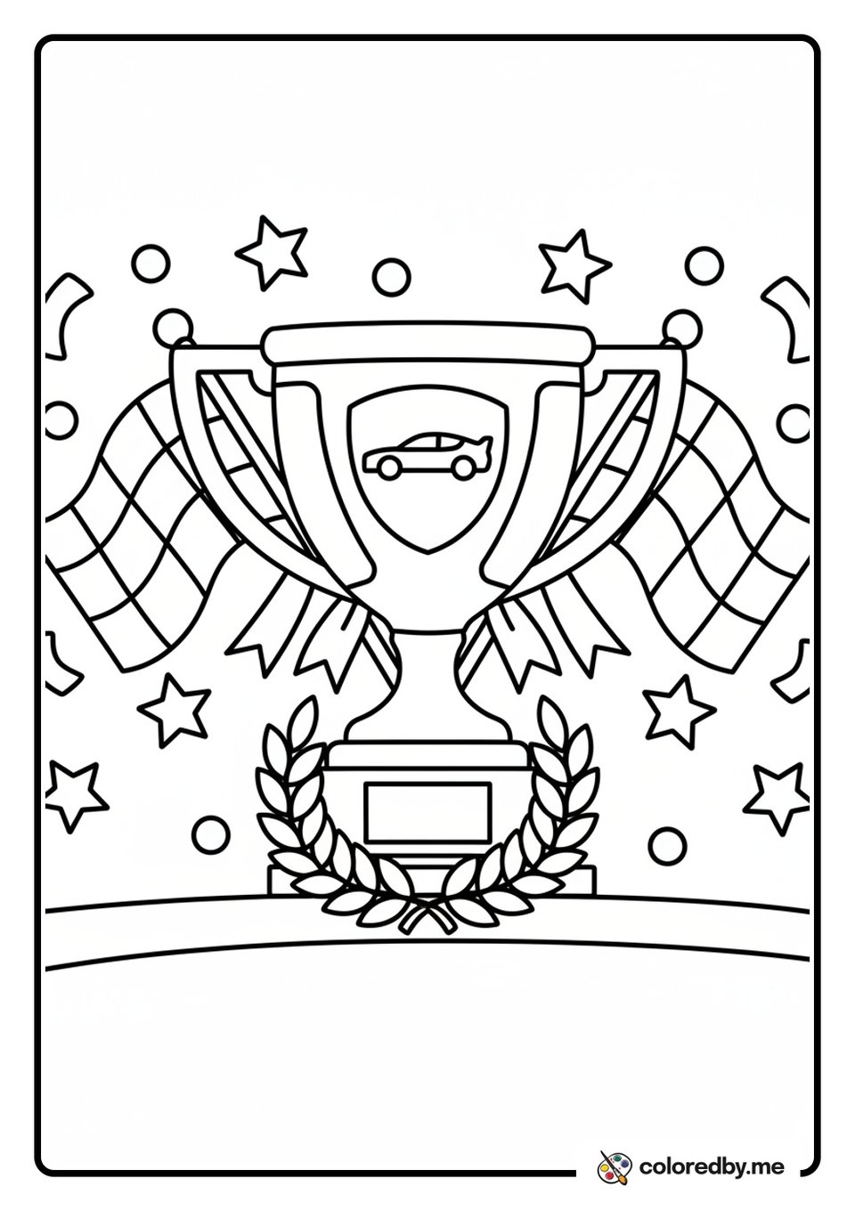 Grand Racing Trophy with Checkered Flags coloring page