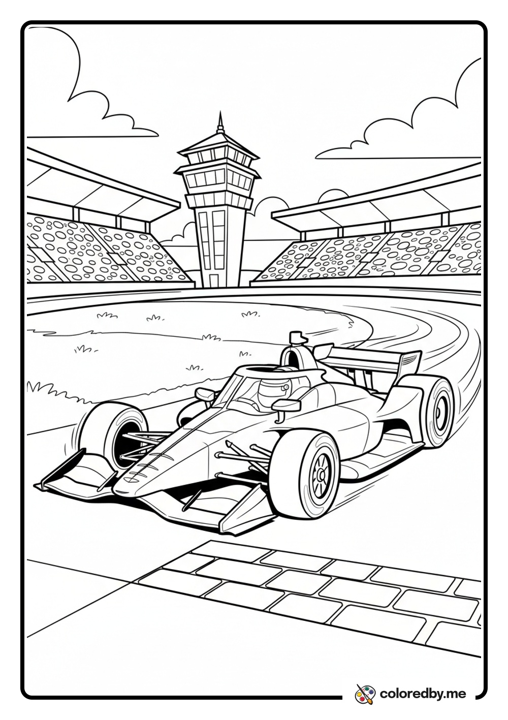 Indy Car at the Indianapolis Speedway Coloring Page | Free Printable PDF