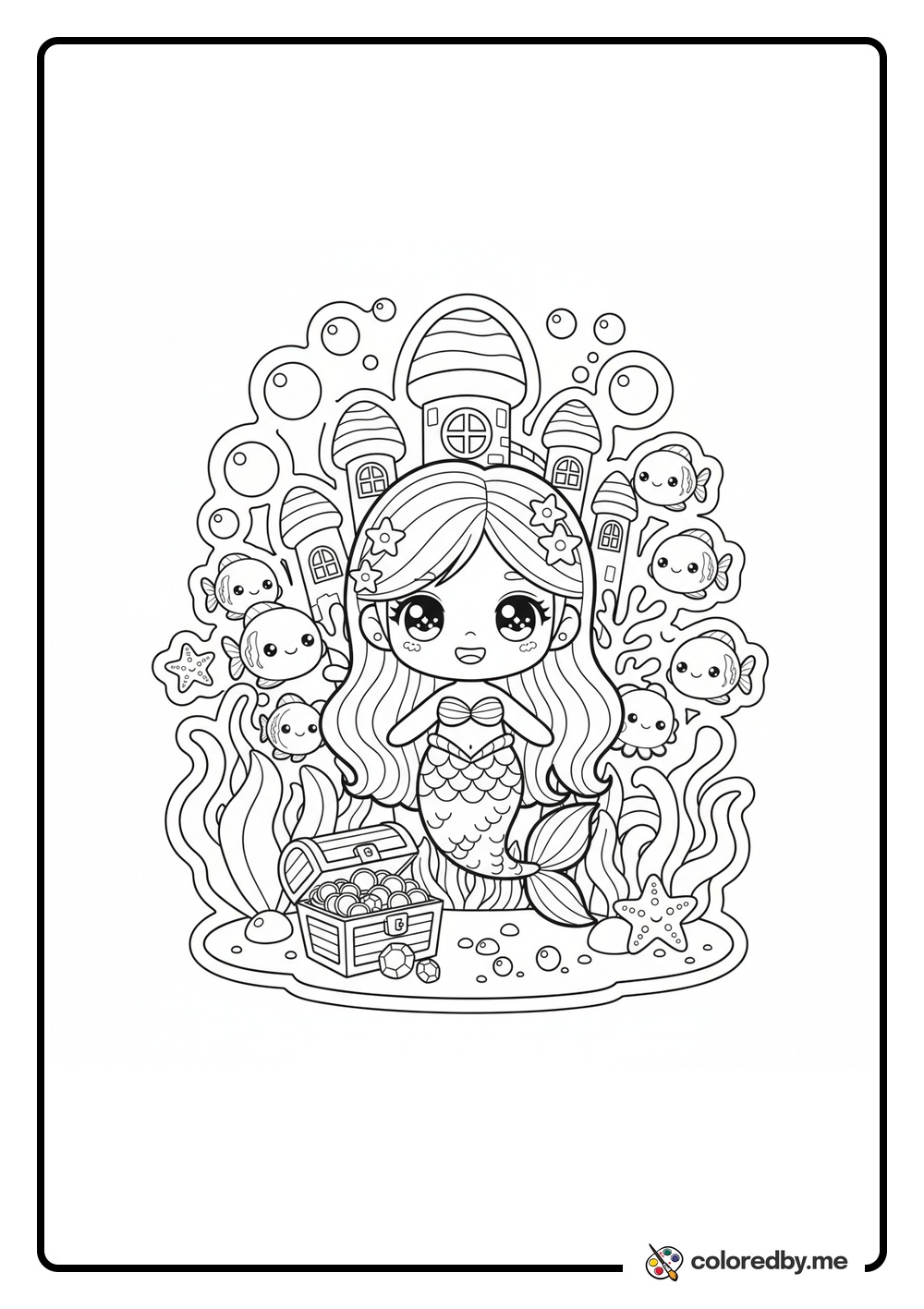 Mermaid kingdom under the ocean coloring page